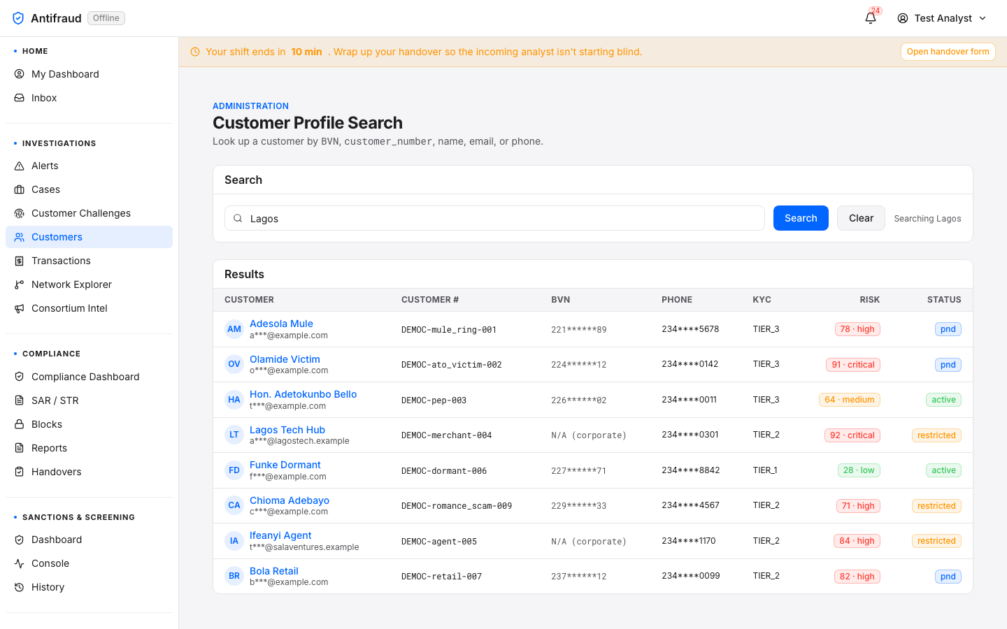 Customers search — results