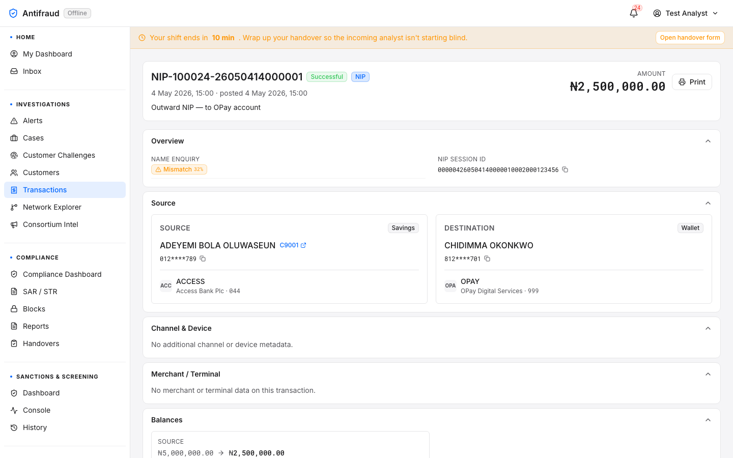Transaction detail — top (header → Source)