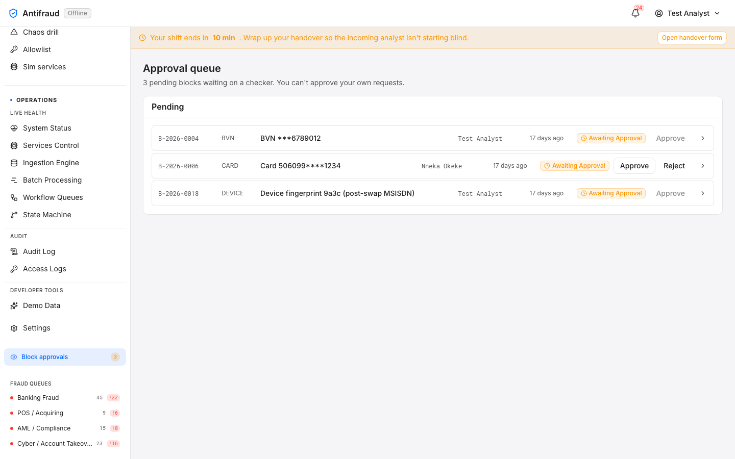 Block approval queue