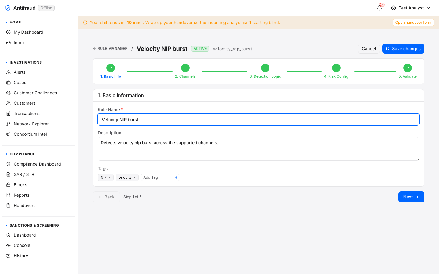 Manage rule — Step 1 Basic Info