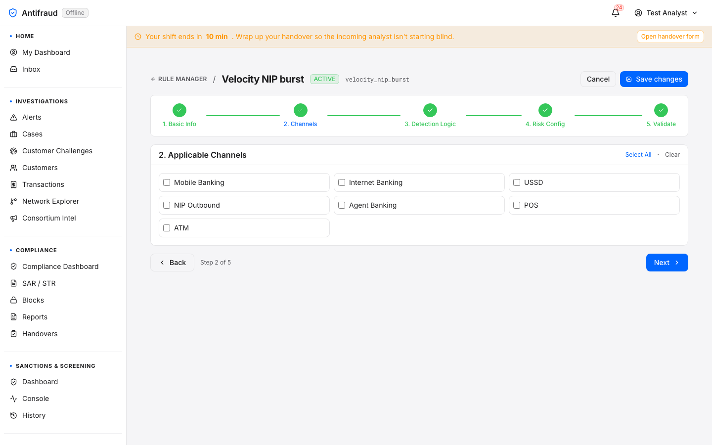 Manage rule — Step 2 Channels
