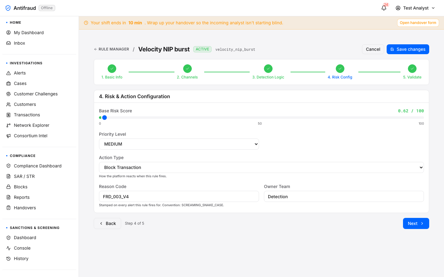 Manage rule — Step 4 Risk Config