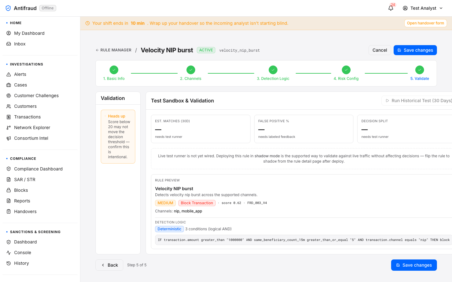 Manage rule — Step 5 Validate