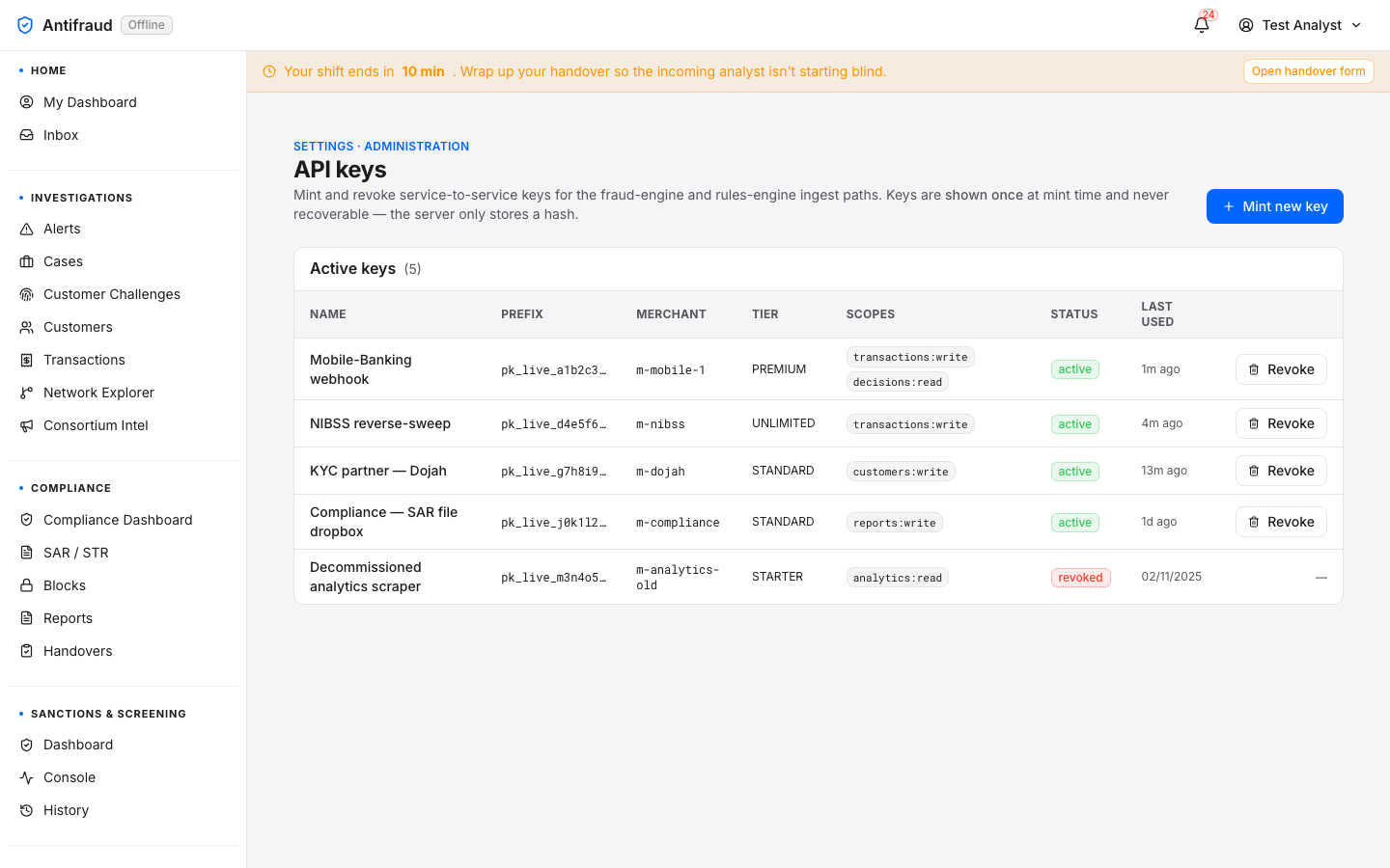 API keys