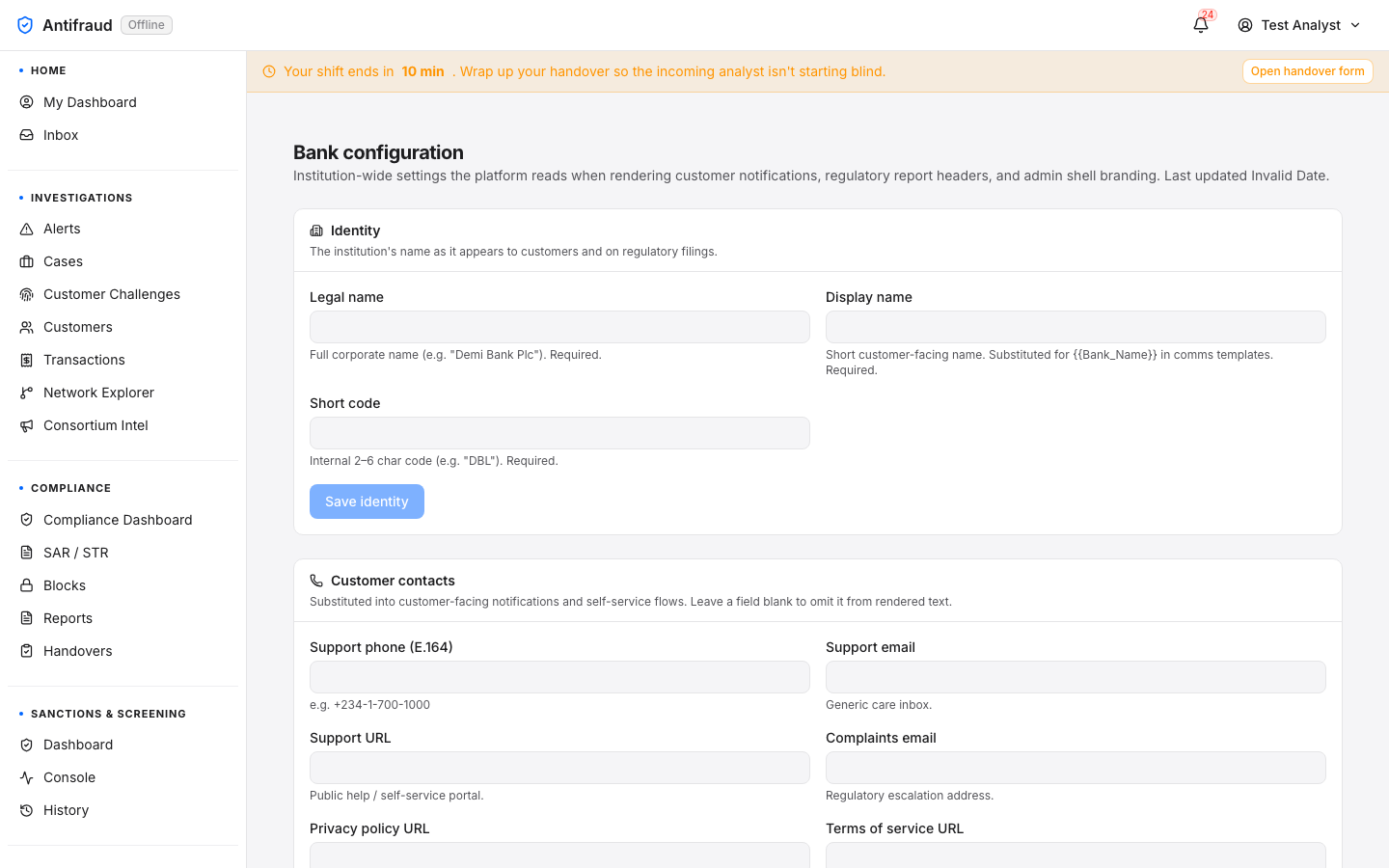 Bank configuration
