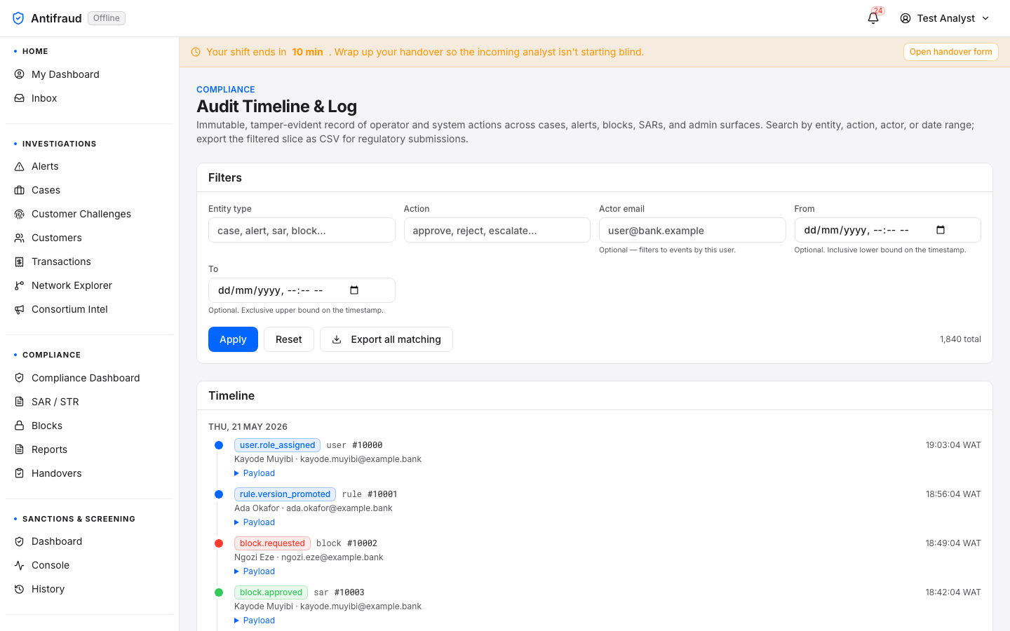 Audit log