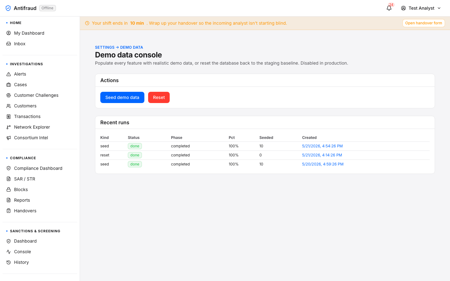 Demo data console
