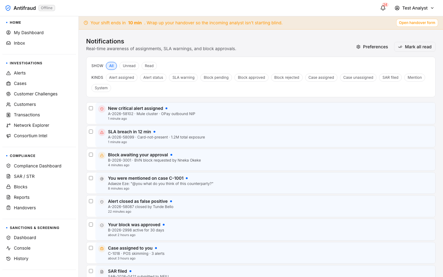 Notifications centre — top