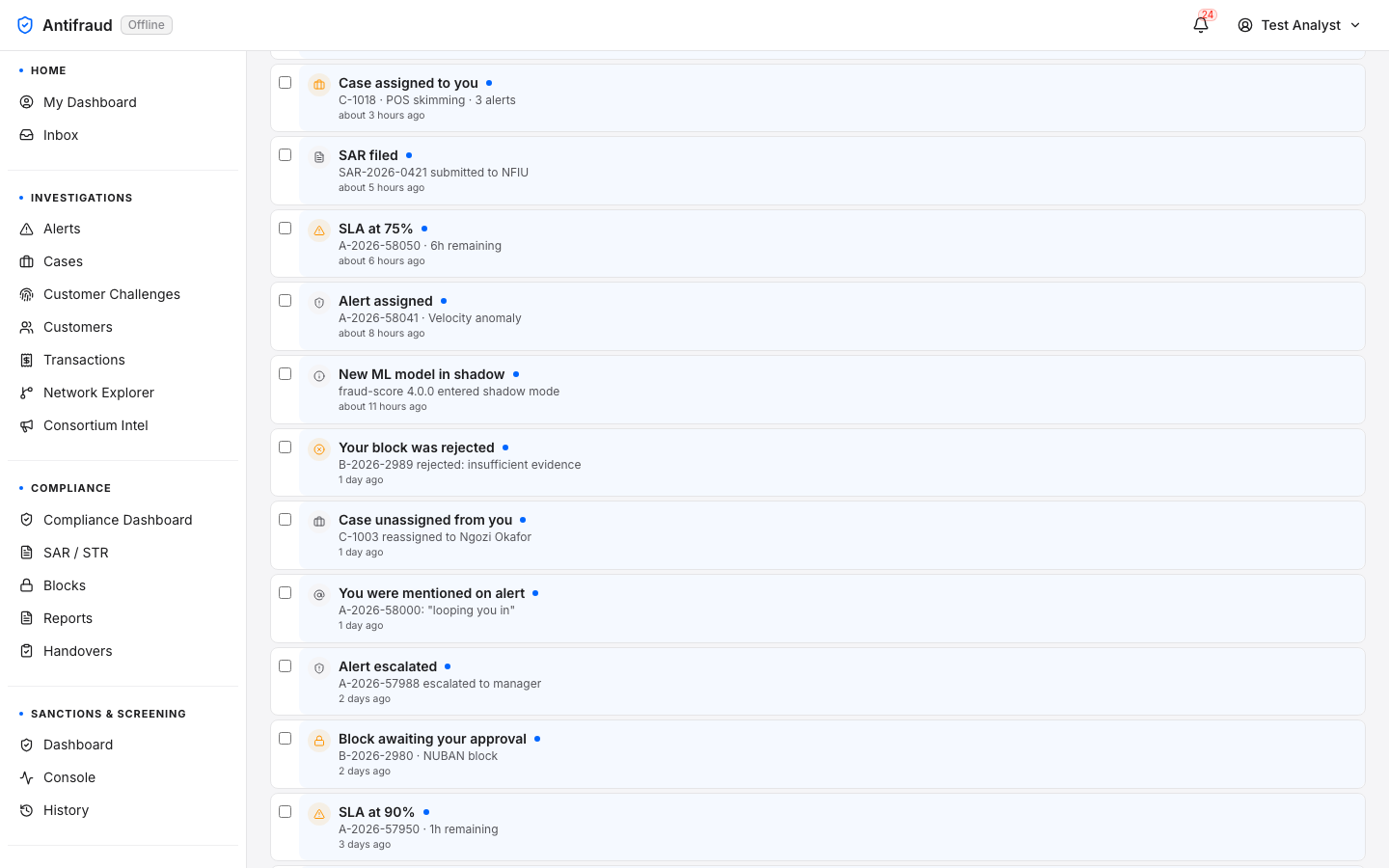 Notifications centre — middle