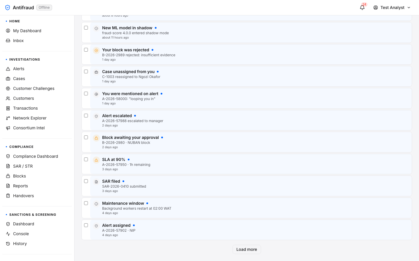 Notifications centre — bottom